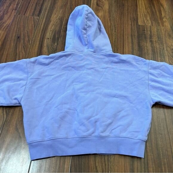 TNA Cozy Fleece Boyfriend Cropped Light Purple Zip Up Hooded Sweatshirt - Picture 3 of 5